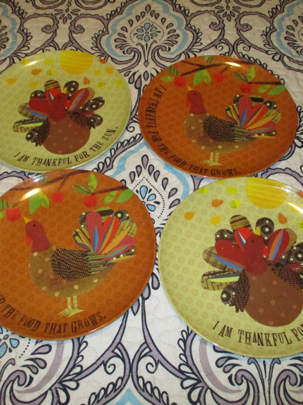 4 Pottery Barn Kids Thankful Thanksgiving Melamine Plates